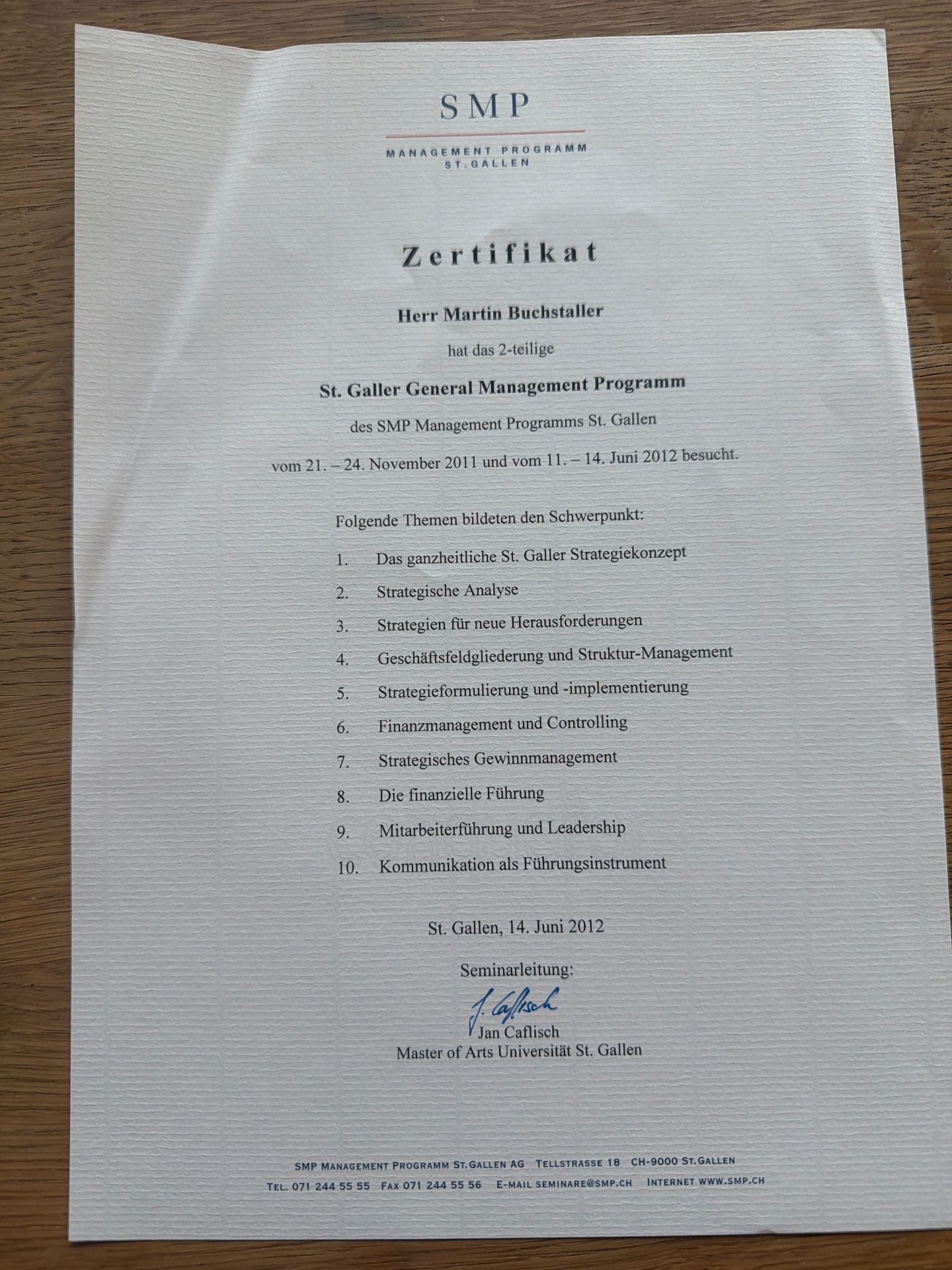 St. Galler General Management Programm — SMP Management Programm St. Gallen